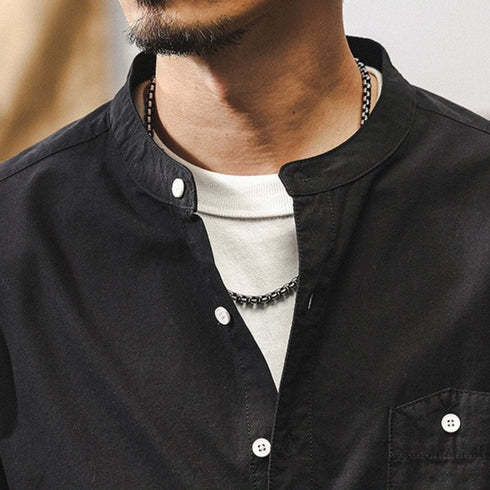 Natural Band Collar Basic Shirt P1822